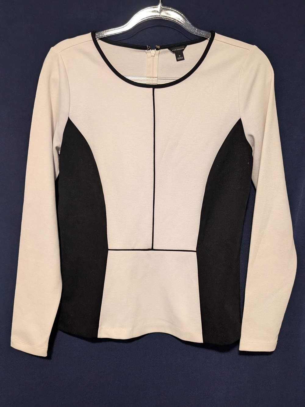 Black and Cream Colorblock Long-Sleeve Top